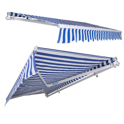 Produktbild von TolleTour Gelenkarmmarkise 350x300cm einziehbare Sonnenmarkise Markise Sonnenschutz Balkonmarkise Gelenkarmmarkise Gelenkarm Sonnenschutz Blau / Weiß