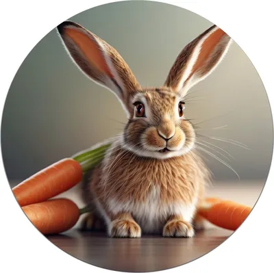 Produktbild von Wallario Premium Glasbild, freischwebende Optik, kräftige Farben, rund 50cm Durchmesser, Motiv Flauschiger Hase mit Möhren