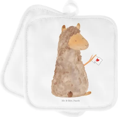 Produktbild von Mr. & Mrs. Panda Topflappen Alpaka Fahne - Weiß - Geschenk, Liebe, Kochlappen, Alpakas, Topflappenset, Lama, Topfuntersetzer, Set, Lamas, topfhalter