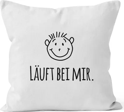 Produktbild von Kissenbezug Spruch Läuft bei mir Dekokissen Baumwolle 40x40 Moonworks® weiß unisize