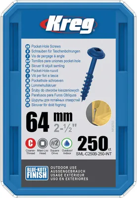 Produktbild von Kreg Pocket-Hole Schrauben 64 mm, Blue-Kote, Maxi-Loc, Grobgewinde - 250Stk.