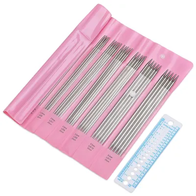 Productafbeelding van RVS breinaalden set - 55-delige naalden set met naaldenmaat - 20 cm dubbele puntige breinaalden van 2,0 mm tot 6,0 mm - Zilver