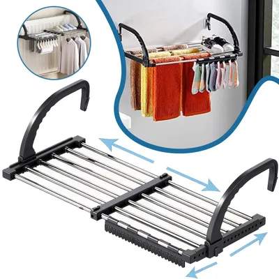 Produktbild von Ausziehbarer Wand‑Wäschetrockner Aus Edelstahl, Faltbarer Heizkörper‑Und Balkon‑Hängetrockner 64-110 cm
