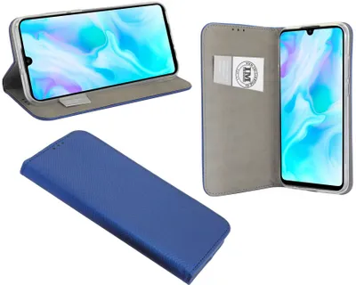 Image de cofi1453® Etui livre "Smart" compatible avec HUAWEI P30 LITE Housse de téléphone portable Etui portefeuille Housse de protection avec fonction support, porte-carte bleu