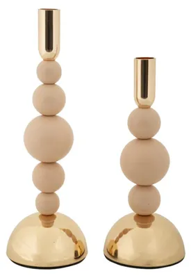 Image de Set de 2 bougeoirs Bolly rose et or en fer