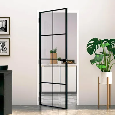 Zdjęcie produktu dla vidaXL Drzwi wewnętrzne czarne 83x201,5 cm szkło hartowane i aluminium slim