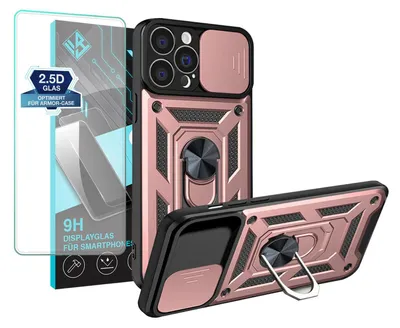 Produktbild von Armor Handyhülle für Apple iPhone 13 Pro mit 9H Displayglas Displayschutz Kameraschutz Handy Panzer Case Cover Schutzhülle Outdoor Farbe: Rosegold