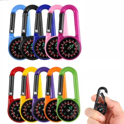 Imagen del producto de Mini brújula con mosquetón, 2 en 1, juego de 10 colores, portátil, ligera, para actividades al aire libre