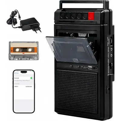 Produktbild von Tragbarer Kassettenspieler mit Bluetooth – Aufnahme & Wiedergabe, USB/Audio-Eingang, Digitalisierung auf Kassette, Dual-Stromversorgung