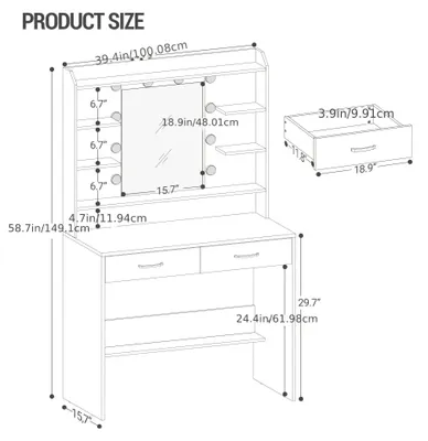 Productafbeelding van Make-uptafel - Kaptafel - Schminktisch - Visagiekast - Make-up Bureau - Wit Met Gouden Accenten