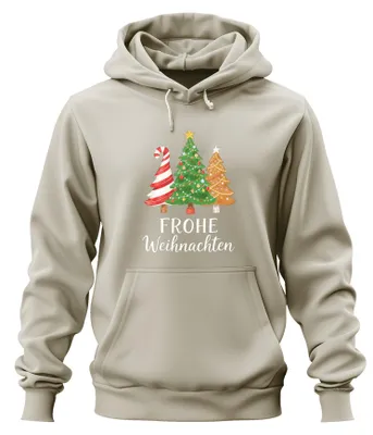 Produktbild von FROHE Weihnachten Weihnachtsbaum Tannenbaum Zuckerstange Hoodie Kapuzenpullover, Natur, XL