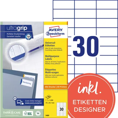 Obrázek produktu pro Avery - Etiketten - weiß - A4 (210 x 297 mm) - 100 Stck. 30) (3489)