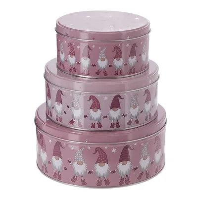 Produktbild von Annastore 3-tlg. Set Gebäckdosen aus Metall für Weihnachten - Keksdosen Weihnachten - Plätzchendosen (Wichtel Rosa)