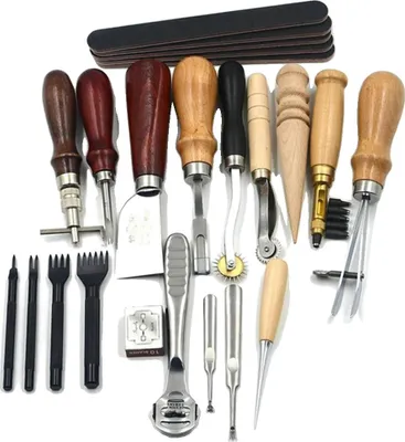 Produktbild von Lederhandwerkswerkzeugset, 18-teiliges Set, langlebiges Design, Mehrfarbig
