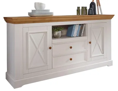 Produktbild von Woodroom Sideboard Oslo in Kiefer massiv weiß (BxHxT 169x88x42 cm), Kommode, Anrichte