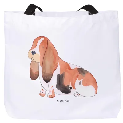 Produktbild von Mr. & Mrs. Panda Tote Bag Hund Basset Hound - Weiß - Geschenk, Sprüche, Tasche, Stoffbeutel, Schultasche, Laptoptasche, Kinderlos, Süß, Reisetasche