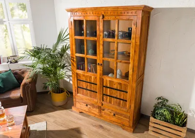 Produktbild von MASSIVMOEBEL24 Vitrine Akazie 134x50x196 honig  lackiert OXFORD #0456