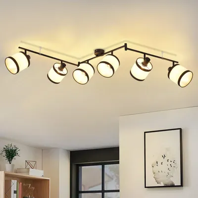 Image de ZMH Spot de plafond 6 flammes Plafonnier noir - Plafonnier E14 Rétro Spot de plafond Tissu Salon Orientable 350° pour chambre cuisine salle d'étude bureau (sans ampoules)