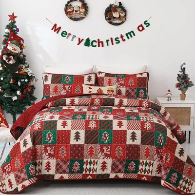 Image de Housse de couette de Noël - 220 x 240 cm - Rouge et vert - Réversible