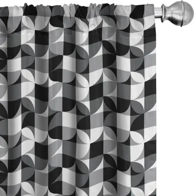 Produktbild von ABAKUHAUS Schwarz und Grau Vorhänge, Gardinen, Kariertes Quadrat-Muster-Kreismotivs-zeitgenössische Art-Formen, 2 Stück 75 x 225 cm, Schwarz Weiß Grau