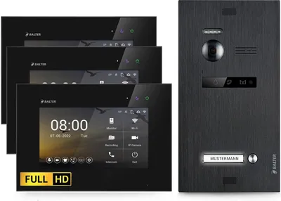 Produktbild von HD Video Türsprechanlage für 1 Familienhaus, 3x Monitore, Balter EVO HD Schwarz