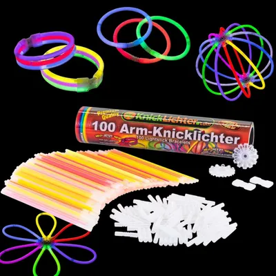 Produktbild von Set von 100 Arm-Knicklichtern, 8 Farben, inklusive 100 TopFlex-Verbinder, für Partys