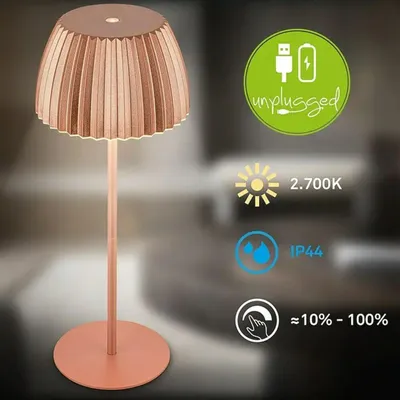 Obrázek produktu pro Dobíjecí stolní lampa s dotykovým stmívačem 2W 200 lm 2700 K V 36,5 cm Riffle měděná barva