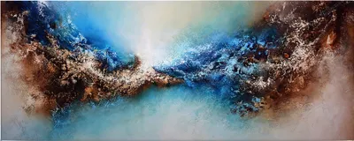 Produktbild von Leinwandbild Kunst 40 x 100 cm - Wandbild Blau Braun - Keilrahmen Abstrakt Wohnzimmerdeko Wanddeko Wandgemälde