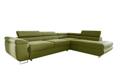 Produktbild von Ecksofa in L-Form AVESTA, L-förmige Eckcouch mit Schlaffunktion, ausziehbares Sofa, 1 Bettzeugbehälter, verstellbare Kopfstützen, (Kronos 17)