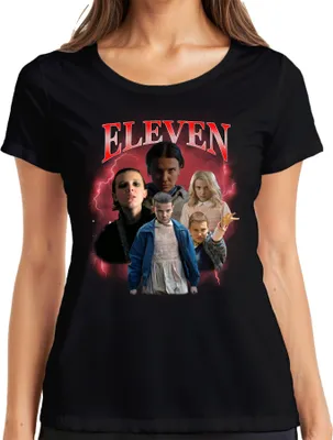 Produktbild von ELEVEN Elfie Stranger Serienfan Geschenk 80er Retro Hawkins 90s Bootleg Damen T-Shirt, Schwarz, XXL