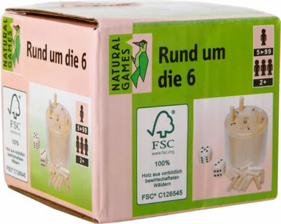 Produktbild von Natural Games Classic Games Rund um die 6, Geschicklichkeitsspiel, 12-teilig, ca. 6x6x5.2 cm, ab 5 Jahren