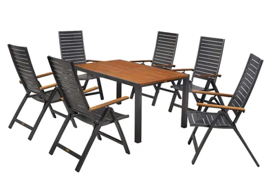 Obrázek produktu pro Sada zahradního nábytku Merxx Astros, 7dílná, 6 skládacích křesel, stůl 150 x 90 cm – hliník/akácie/plast