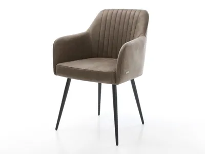 Produktbild von DELIFE Esszimmerstuhl Greg-Flex Mikrofaser Taupe Vintage 4-Fuß konisch Schwarz Taschenfederkern
