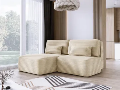 Zdjęcie produktu dla DomoHome Narożnik TILIA 213x158x95cm w kształcie litery L wolnostojący beżowy Lewa strona 150x213cm Funkcja spania i pojemnik na pościel, Wygodna część dzienna w tkaninie TILIA, W komplecie 4 poduszki oparciowe