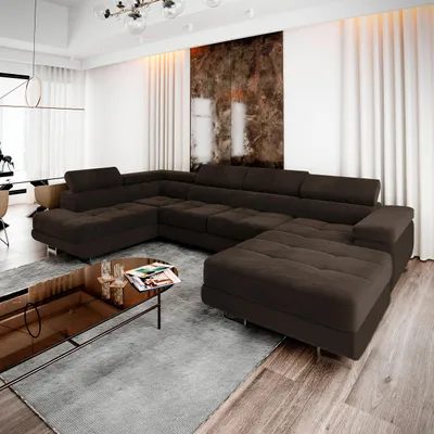 Zdjęcie produktu dla Masseno Narożnik CASONE L-S z funkcją spania i pojemnikiem na pościel Kształt U, Rozkładana sofa, Rogówka - Brązowy, MONOLITH 29