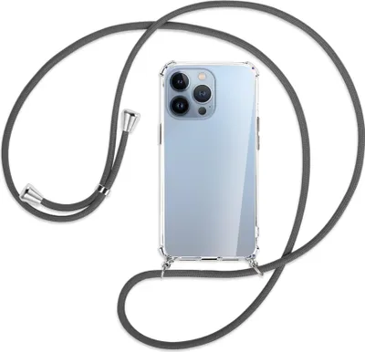 Produktbild von Handykette Backcover-Schutzhülle mit Band (Metall silberfarben) für Apple iPhone 13 Pro - dunkelgrau