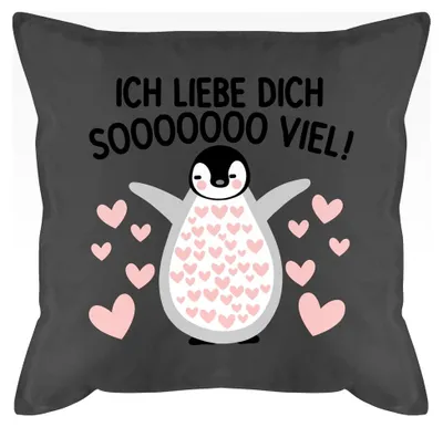 Produktbild von Kissen 50x50 - Ich liebe dich SOOOO viel Pinguin - Valentinstag Geschenk für Freund oder Freundin - 50 x 50 cm - Grau - Partnerkissen