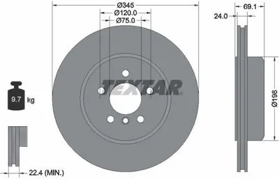 Produktbild von 2x TEXTAR Bremsscheibe 92253903 für BMW 5 Touring (F11) 5 Limousine (F10) 69 1mm