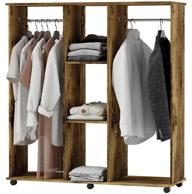Produktbild von Fahrbarer Schrank mit 6 Rollen, 120 x 40 x 128 cm, braunes Holz