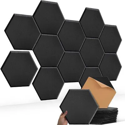 Productafbeelding van Famanu akoestische panelen, 12 stuks, zwart, 30x26x1 cm - Hexagonaal