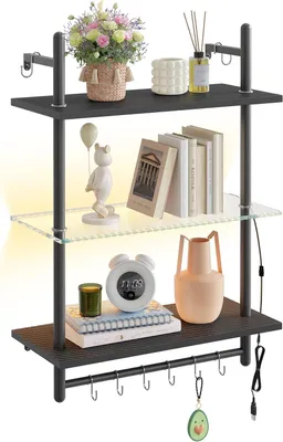 Produktbild von Wandregal 60 cm, 3 Ebenen, mit Haken, industriell, für Wohnzimmer