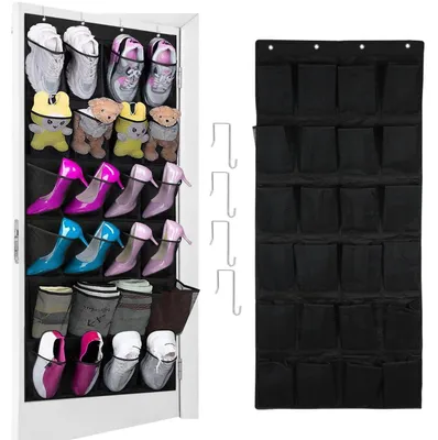 Zdjęcie produktu dla Organizer do butów, wiszący, z 24 przegródkami, organizer na buty do zawieszenia na drzwiach, kolor czarny