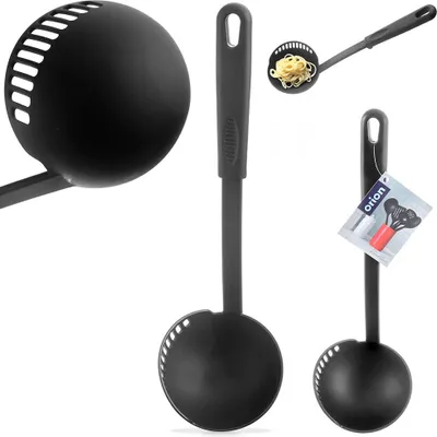 Produktbild von Orion Schöpflöffel Schöpfkelle Küchnekelle mit Sieb schwarz BLACKLINE 150 ml 30,5 cm