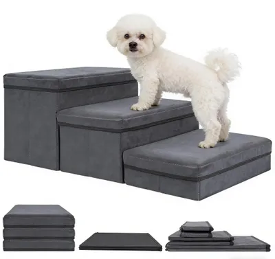 Image de Escalier pliable 3 en 1 pour chiens, avec espace de rangement