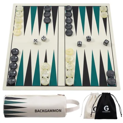 Obrázek produktu pro Sada na backgammon, zelená, pro 2 hráče, skládací cestovní hra, včetně transportní tašky