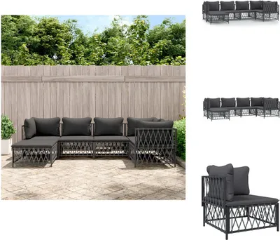Immagine prodotto di vidaXL Set di 6 pezzi con cuscini in acciaio antracite - Set di mobili da giardino
