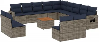 Immagine prodotto di vidaXL Set di divani da giardino da 14 pezzi con cuscini, grigio, polyrattan