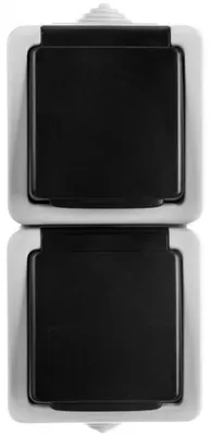 Produktbild von TEKNO Hermetische Doppelsteckdose 2x2P+0 vertikal mit Kontaktverschluss 16A 250V grau IP54 25360