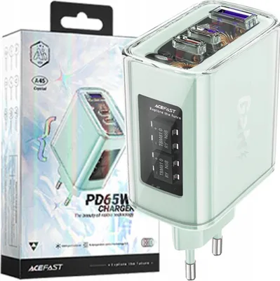 Immagine prodotto di Caricabatterie Acefast Gan 65W a 3 porte (1Xusb, 2Xusb C) verde (A45)