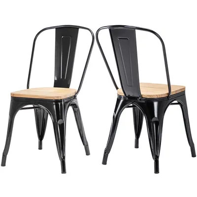 Image de 2x chaise de cuisine chaise de salle à manger en METAL assise en bois empilable, couleur:noir+bois naturel , matériel:métal